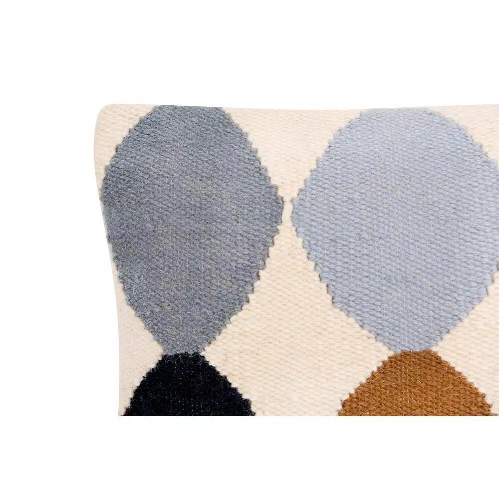 3R Studios Off-White Geometric Pattern Lumbar Throw Pillow, Blue and Brown, 26 x 16 in.