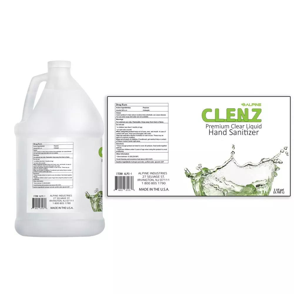 Alpine Industries Clenz Commercial Instant Liquid Hand Sanitizer, 80% Alcohol, 1 Gallon (4-Pack)