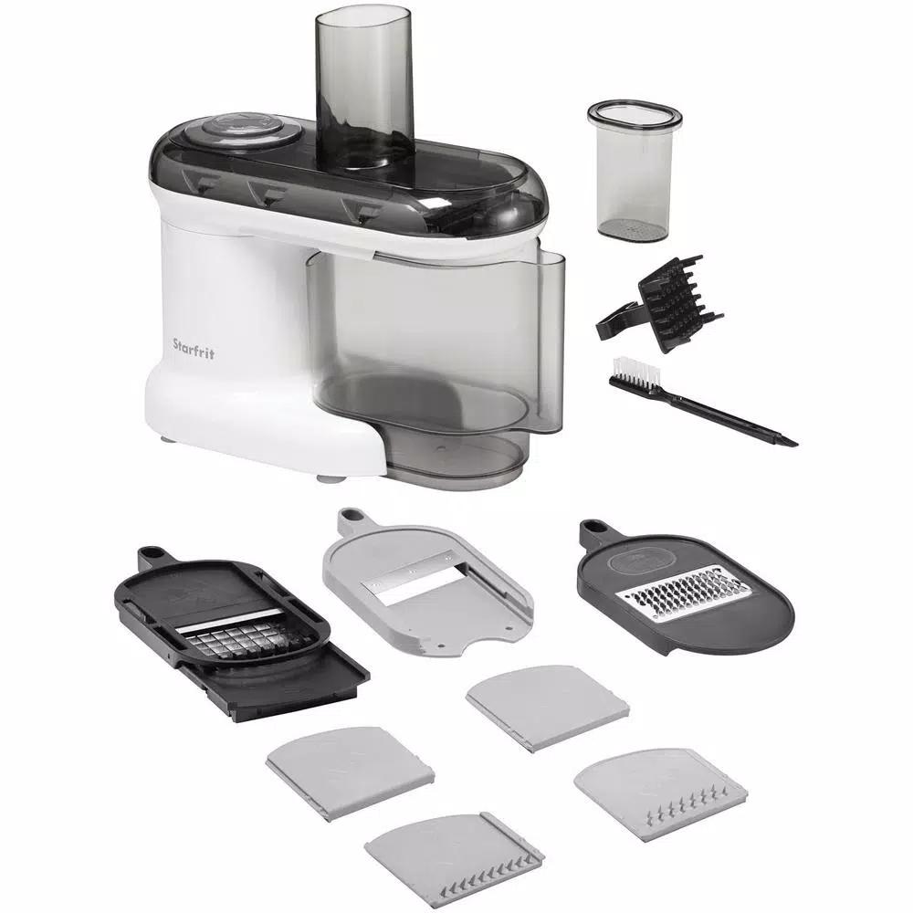 Starfrit Electric Mandoline Slicer, 7-in-1 Vegetable and Fruit Slicer, White