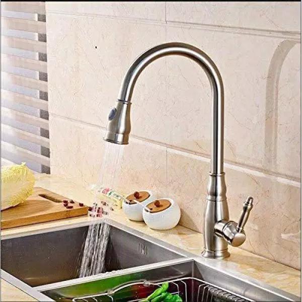 Vanity Art Brushed Nickel Single-Handle Pull-Down Kitchen Faucet with 360 Degree Swivel Spout