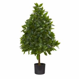 Nearly Natural 3 ft. Sweet Bay Cone Topiary Artificial Tree with Planter thumbnail 1