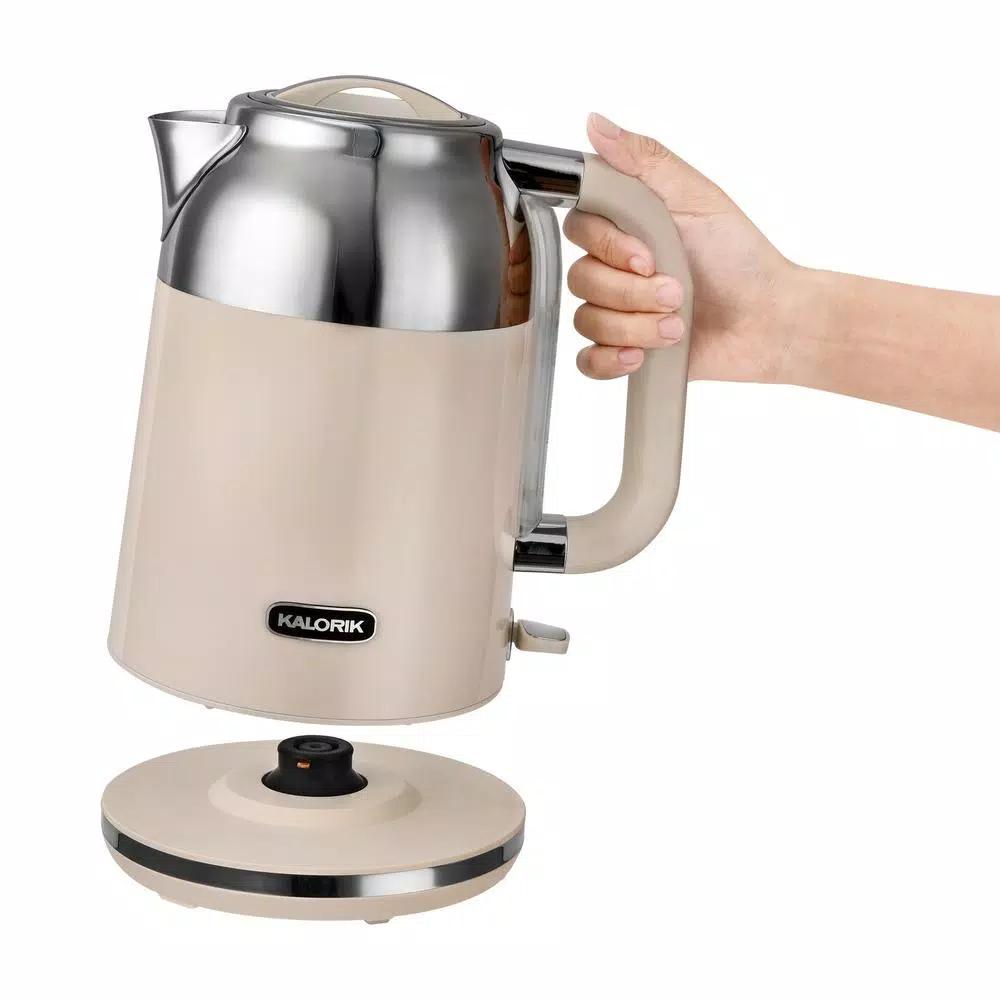 Kalorik 1.7L Retro Electric Kettle, 7-Cup Mid-Century Design, Cream