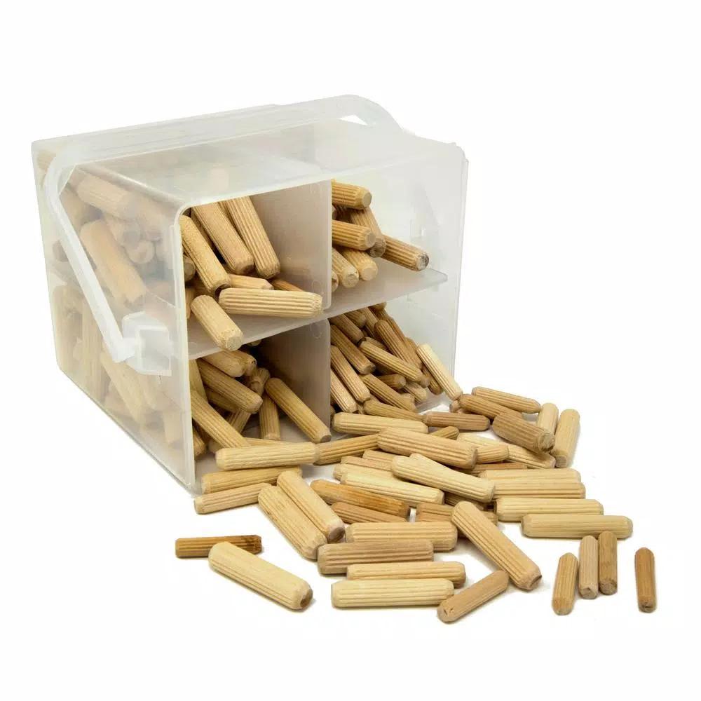 WEN 400-Piece Fluted Woodworking Dowel Pin Variety Bucket - 1/4 in., 5/16 in., and 3/8 in. Birch Dowels