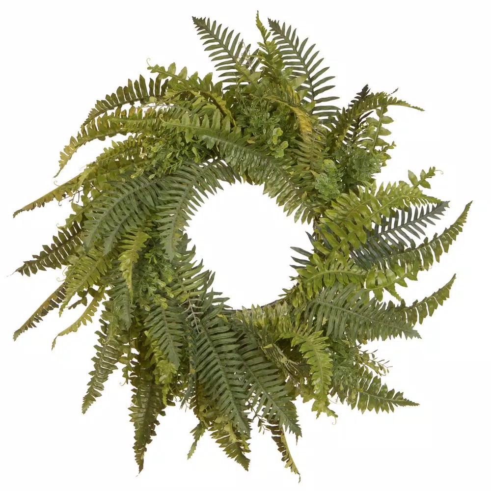 National Tree Company 35 in. Fern Wreath - Green Fabric Fern Fronds on Woven Vine Ring