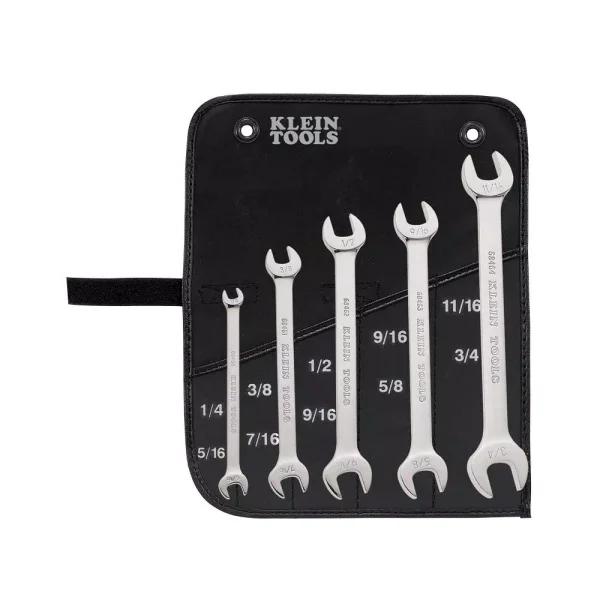 Klein Tools 5-Piece Open-End Wrench Set, Alloy Steel, Chrome-Plated