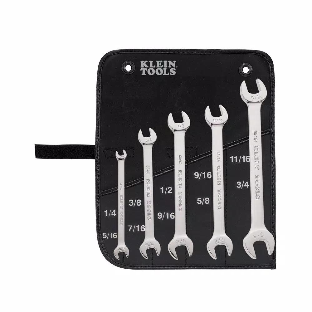 Klein Tools 5-Piece Open-End Wrench Set, Alloy Steel, Chrome-Plated