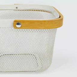 ExcelSteel Excel Steel White Fruit Basket with Wooden Handle and Iron Powdered Coating thumbnail 2