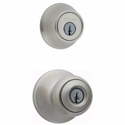Kwikset Polo Satin Nickel Entry Door Knob and Single Cylinder Deadbolt Combo Pack with Microban thumbnail 1