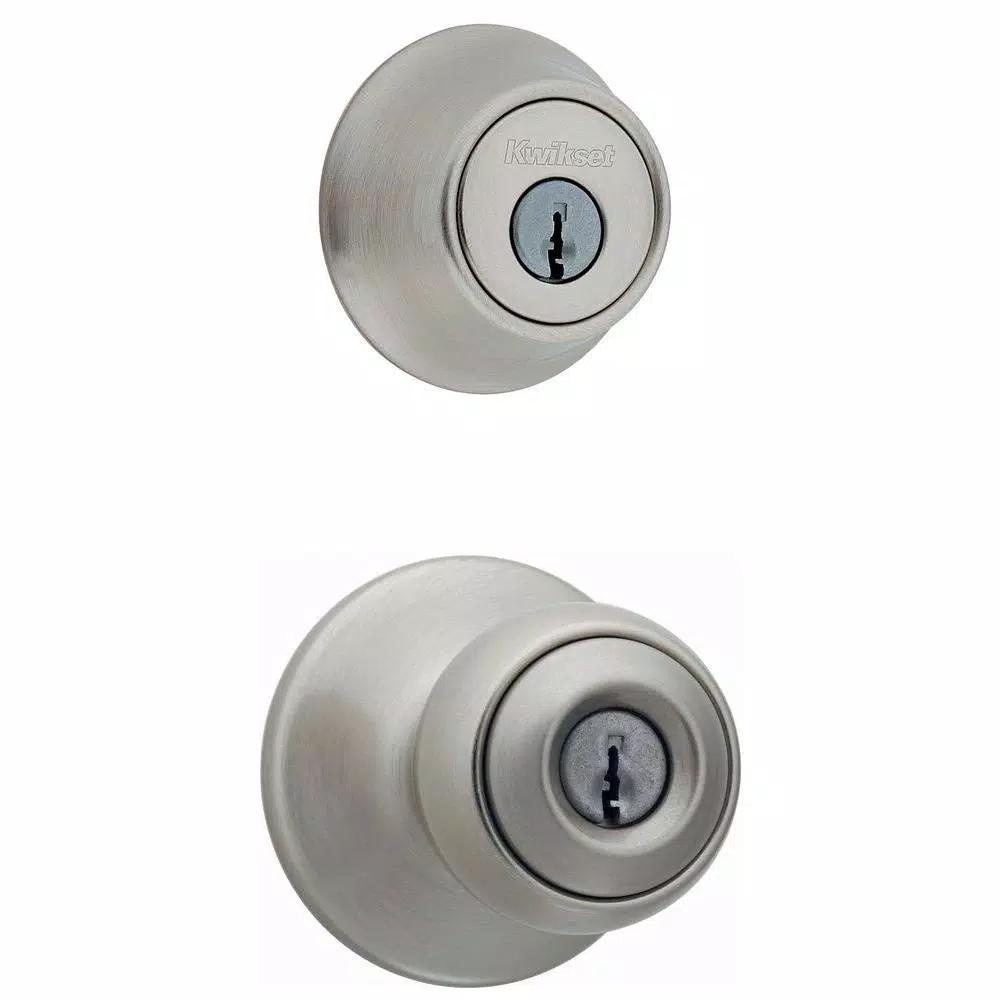 Kwikset Polo Satin Nickel Entry Door Knob and Single Cylinder Deadbolt Combo Pack with Microban