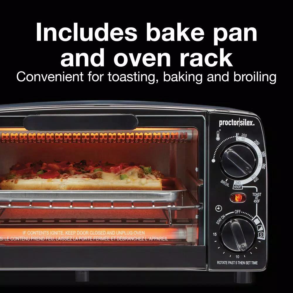 Proctor Silex 31118 4-Slice Toaster Oven Broiler, 1000W, Black