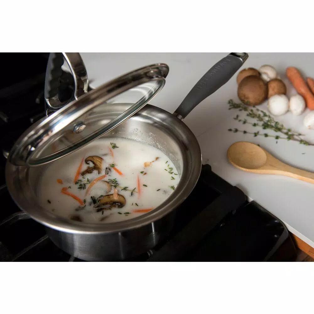 CookCraft by Candace 12-Piece Tri-Ply Stainless Steel Cookware Set with Patented Latch Lids