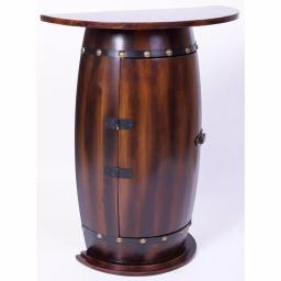 Vintiquewise Rustic Wooden Barrel Shaped Wine Bar Cabinet with Lockable Latch and 10-Bottle Storage thumbnail 1