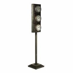 Zentique Antique Grey Metal Floor Clock with 3 Clock Faces and Hidden Storage thumbnail 2