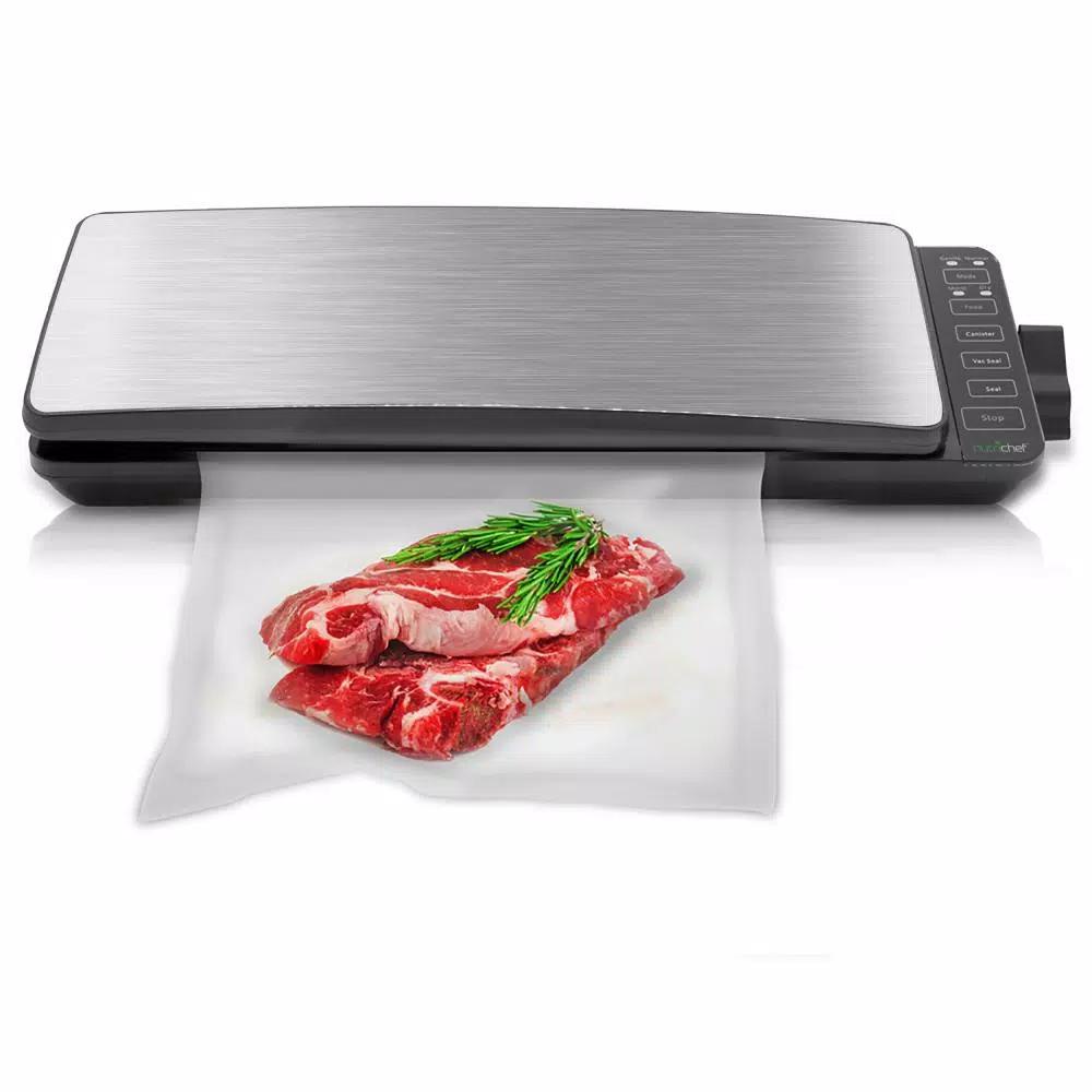 NutriChef Stainless Steel Electric Vacuum Sealer with Reusable Bags and Roll