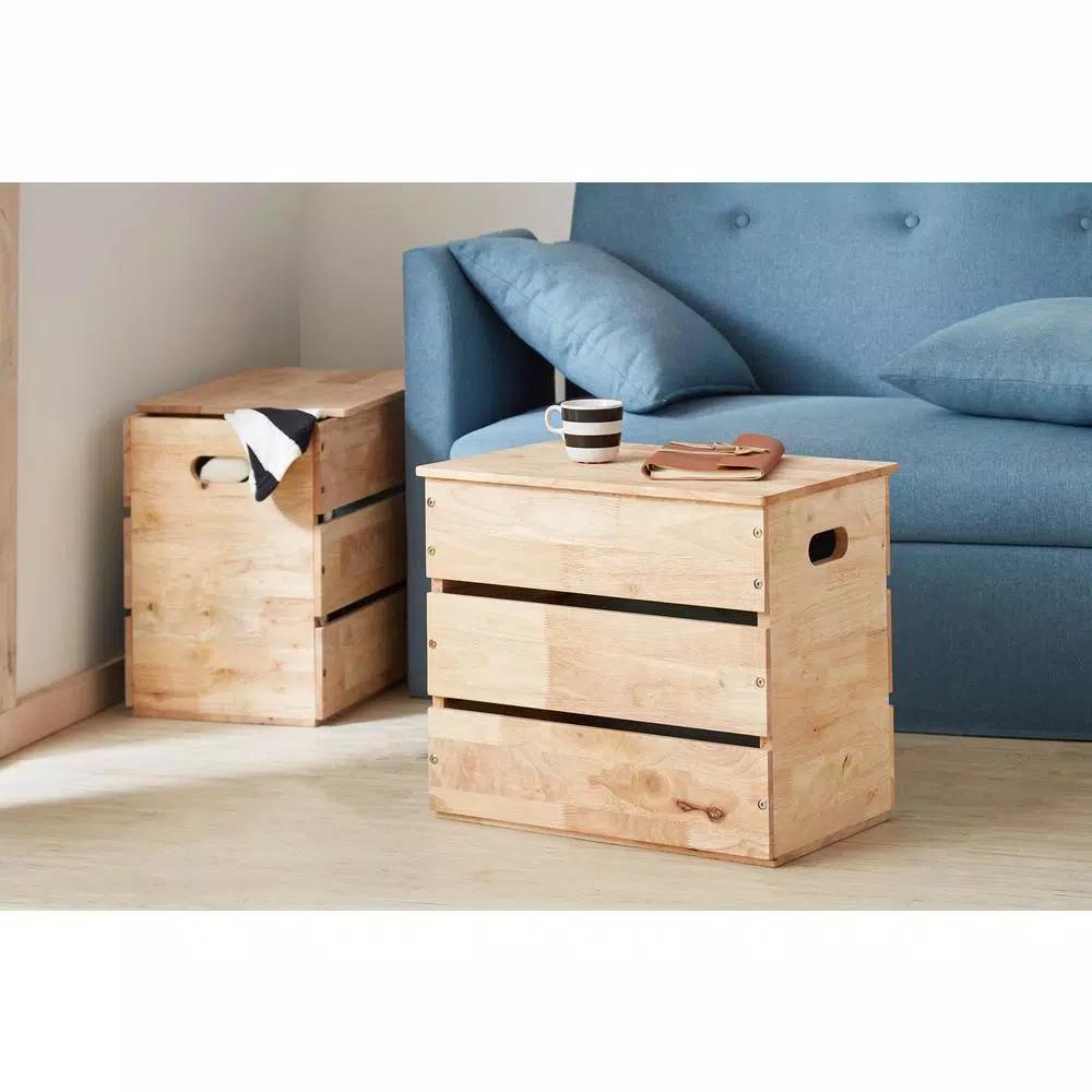 ORE International Mid-Century Modern Natural Wood Storage Box & Multipurpose Bench