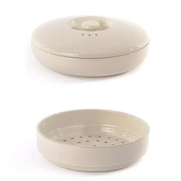 BergHOFF Ron 3-Piece Stoneware Steamer Insert and Covered Bowl Set, White