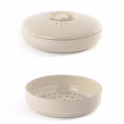 BergHOFF Ron 3-Piece Stoneware Steamer Insert and Covered Bowl Set, White thumbnail 1