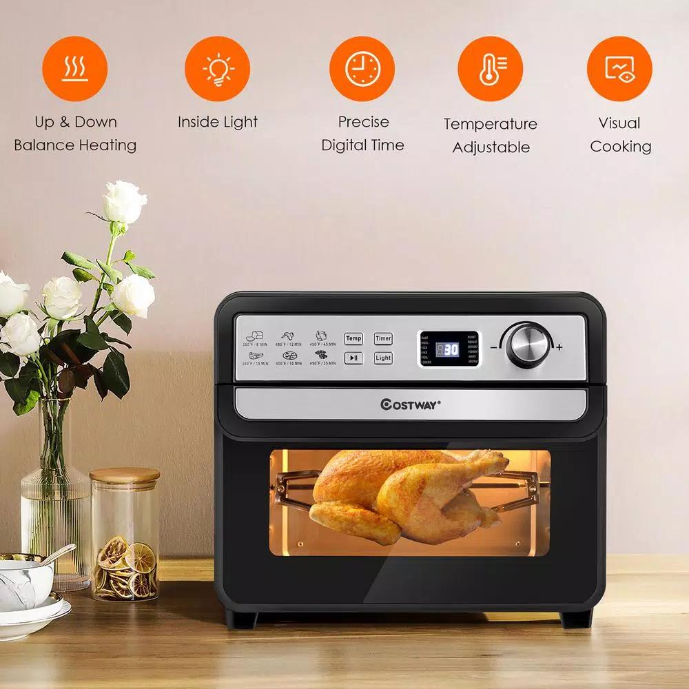 Costway 23 Qt. 12-in-1 Air Fryer Oven with Rotisserie, 1700W Convection Toaster Oven, Black