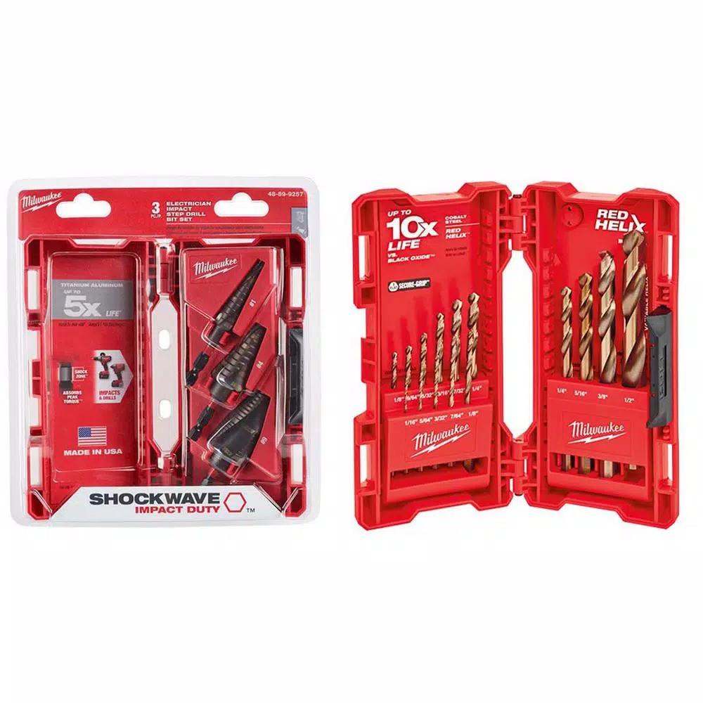 Milwaukee SHOCKWAVE Titanium Step Bit & Cobalt RED HELIX Drill Bit Set, 18-Piece