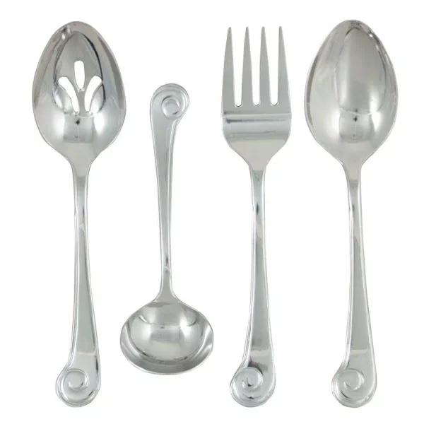 Ginkgo Sanibel Surf 4-Piece Hostess Serving Set, 18/0 Stainless Steel, Silver