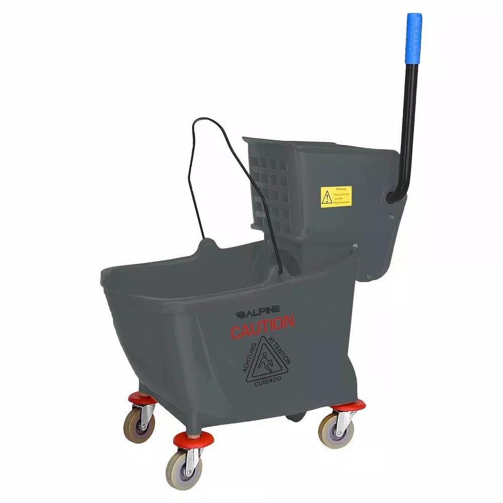 Alpine Industries 36 Qt. Mop Bucket with Side Press Wringer, Gray