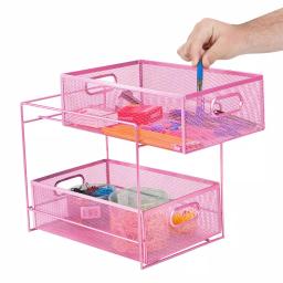 MIND READER 2-Tier Metal Mesh Utensil Caddy & Organizer, Pink thumbnail 2