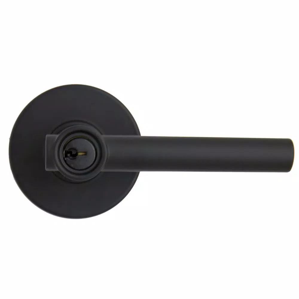 Defiant Highland Matte Black Keyed Entry Door Lever with Round Rose