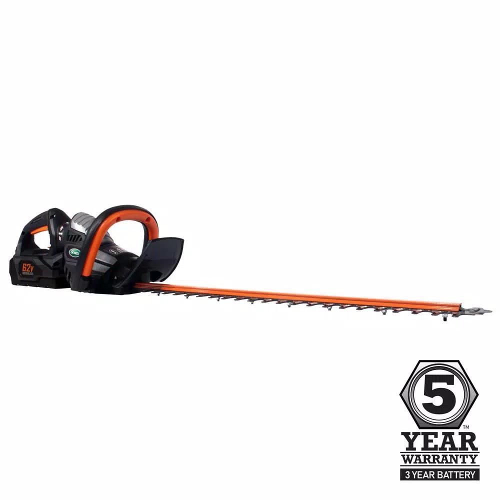 Scotts 24 in. 62V Cordless Brushless Hedge Trimmer Kit with 2.5 Ah Battery and Fast Charger
