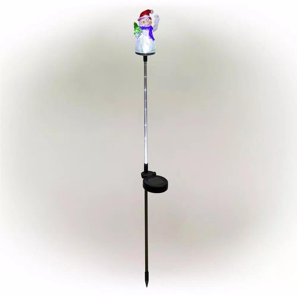 Alpine Corporation Solar Snowman Garden Stakes with Fiber Optic LED Lights, Set of 2