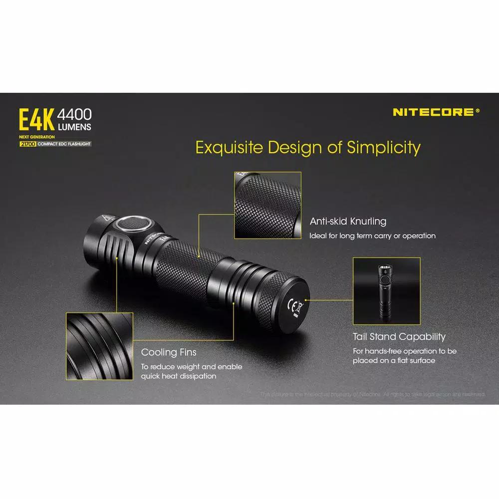 NITECORE E4K Tactical EDC Flashlight, 4400 Lumens, USB-C Rechargeable, Waterproof & Impact Resistant
