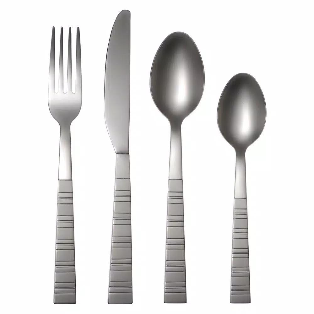 Cambridge Silversmiths Dallas Frost 16-Piece Flatware Set with Chrome Caddy, Service for 4