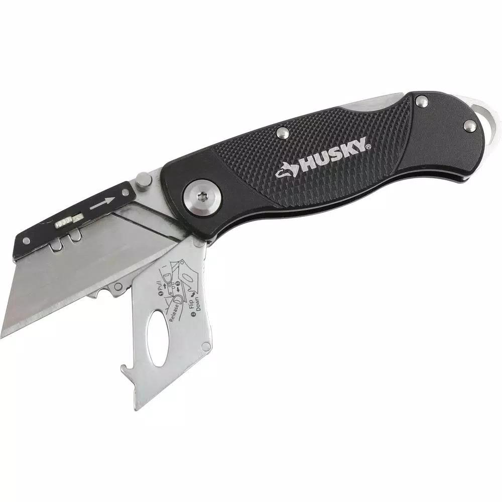 Husky 2-Piece Folding Lock-Back Utility Knife Set with 10 Blades