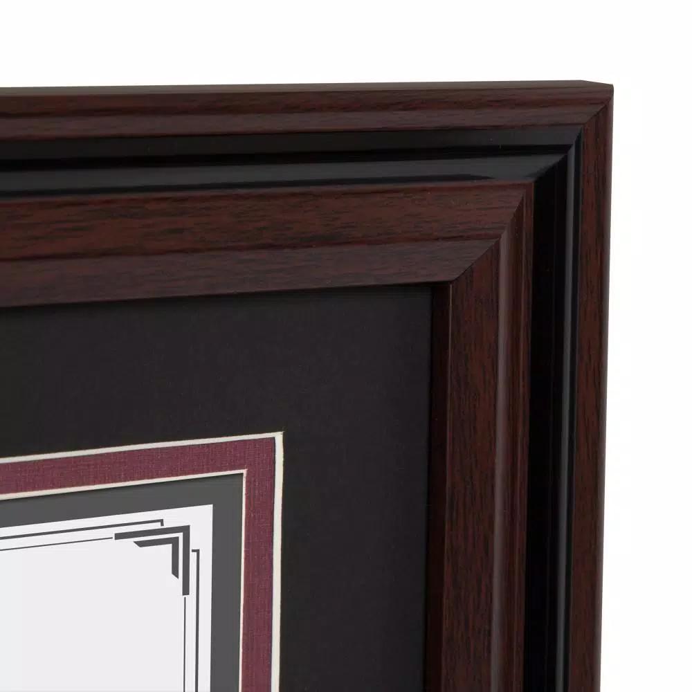 DesignOvation Watson Set of 4 Brown Document Picture Frames, 11x14 matted to 8.5x11, Classic Two-Tone Finish