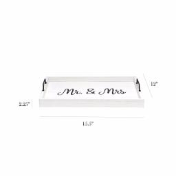 Elegant Designs White Wash Wooden Decorative Serving Tray with Black Metal Handles - Mr. and Mrs. Farmhouse Style thumbnail 2