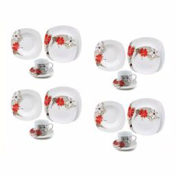 Lorren Home Trends 16-Piece Square Porcelain Dinnerware Set, Red and Tan Floral Design, Service for 4 thumbnail 2