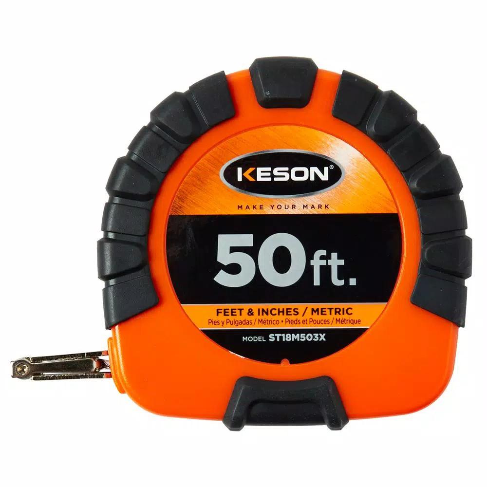 Keson 50 ft. Closed Reel Steel Measuring Tape, 3x1 Rewind, SAE and Metric