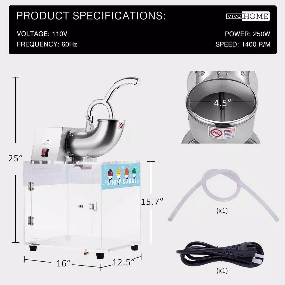 VIVOHOME Commercial Snow Cone Machine, 440lbs/hr Dual Blade Stainless Steel Ice Crusher with Acrylic Box
