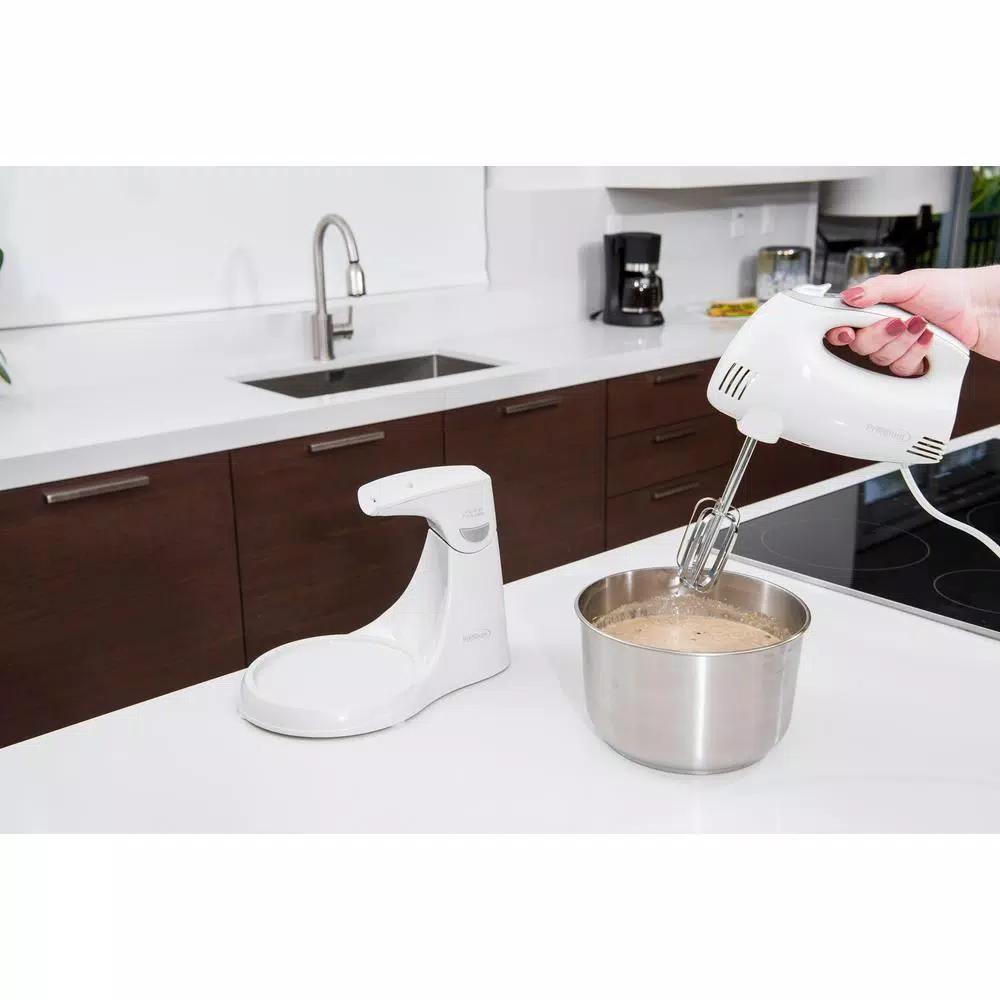 PREMIUM 5-Speed Hand Mixer with Stand and 4.5 Qt. Stainless Steel Bowl, White