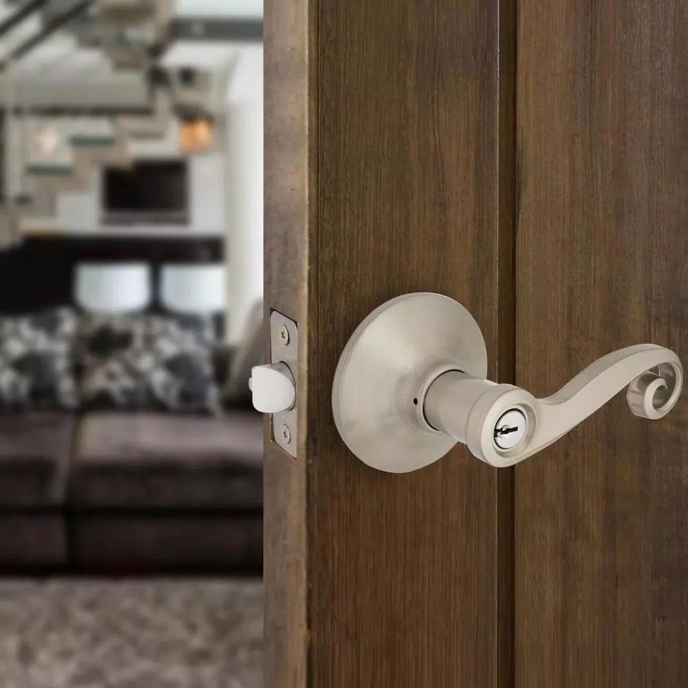 Defiant Scroll Keyed Entry Door Lever, Satin Nickel