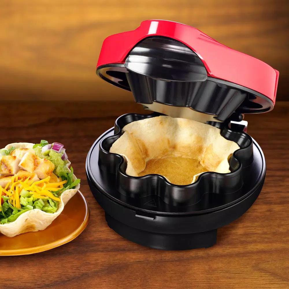 TACO TUESDAY Tortilla Bowl Maker, 100 sq. in. Non-Stick Specialty Grill, Red