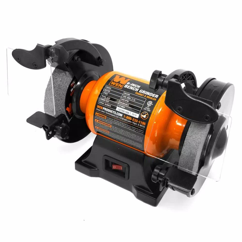 WEN 6 in. Bench Grinder, 2.1 Amp, 3450 RPM with Dual Grinding Wheels