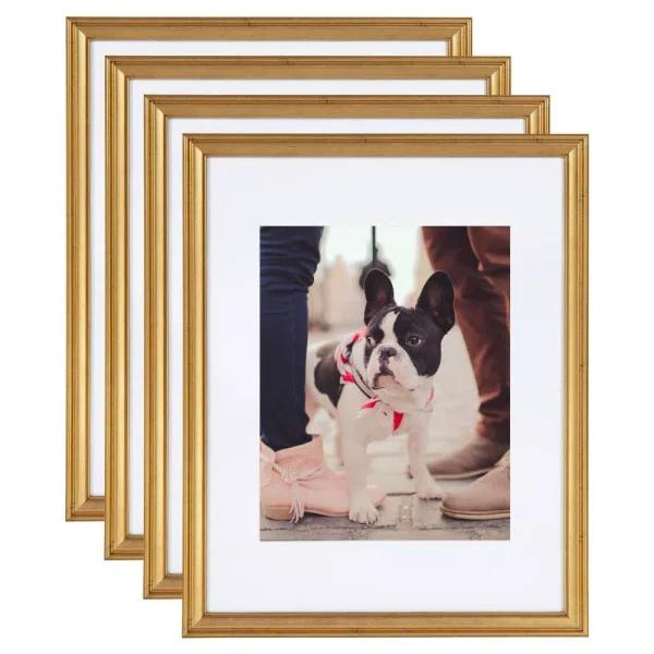Kate and Laurel Adlynn Gold Picture Frame Set, 11 x 14 in. and 8 x 10 in. with Mats, Set of 4