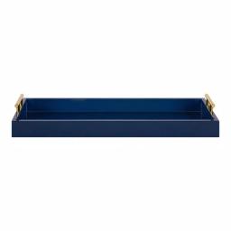 Kate and Laurel Lipton Navy Blue Decorative Rectangular Tray with Polished Metal Handles thumbnail 2
