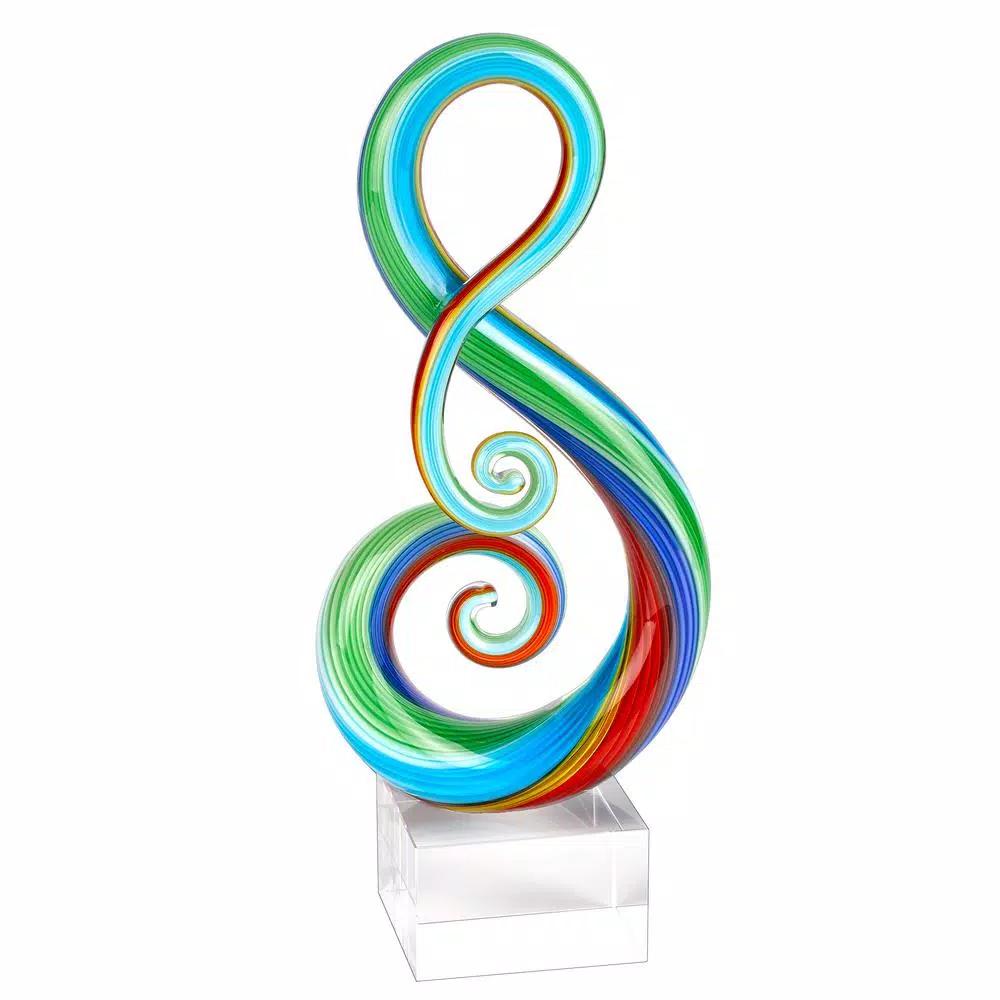 Badash Crystal Rainbow Murano Style Art Glass Musical Clef Centerpiece on Crystal Base, 12 in.