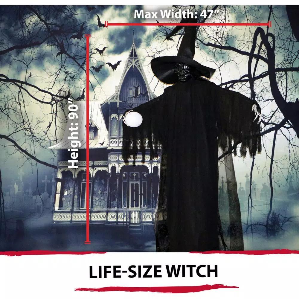 Haunted Hill Farm 7.5 ft. Animated Phantom Witch with Multi-Color LED Crystal Ball Halloween Prop