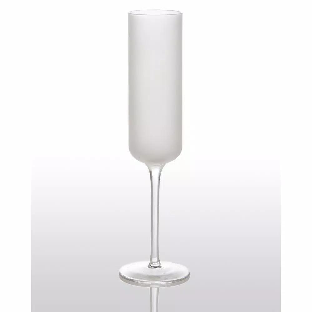 Abigails White Night Frosted Champagne Glass Set, 4-Piece Clear & Matte Glassware
