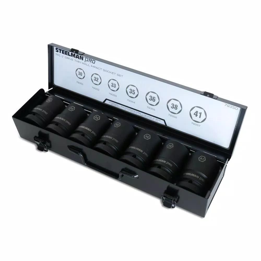 Steelman PRO 79350 1 in. Drive Metric Deep Thin Wall Impact Socket Set, 7-Piece