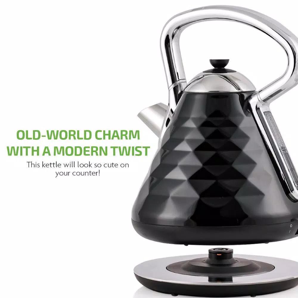 Ovente Cleo Collection 1.7L Electric Kettle, 1500W Stainless Steel Tea Kettle with Auto Shut-Off, Black