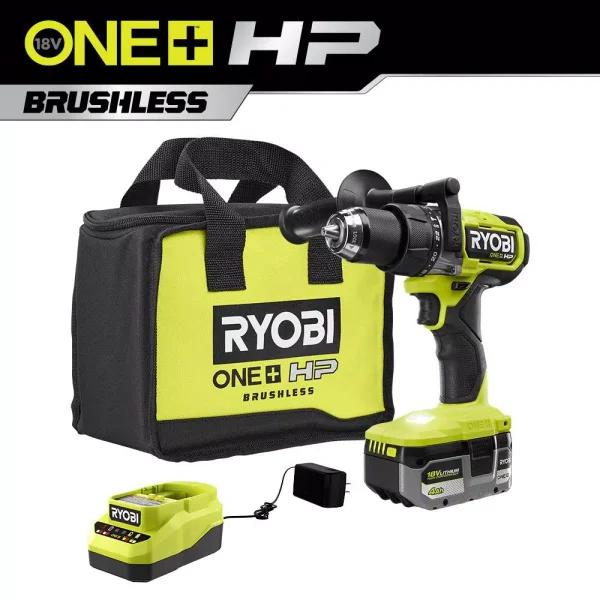 RYOBI 18V ONE+ HP Brushless 1/2 in. Hammer Drill Kit with 4.0 Ah Battery, Charger, and Tool Bag