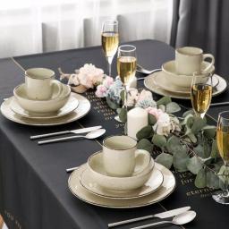 Vancasso 16-Piece Vintage Beige Porcelain Dinnerware Set - Service for 4 thumbnail 8